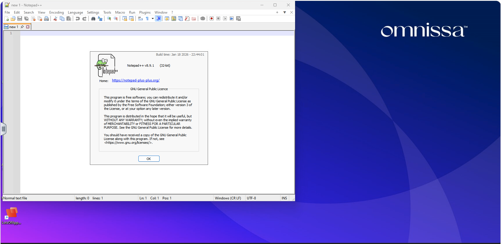 Notepad++ running